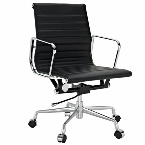 Eames Thin Pad Office Chair Black Leather - Replica - Low back - DECOMICA